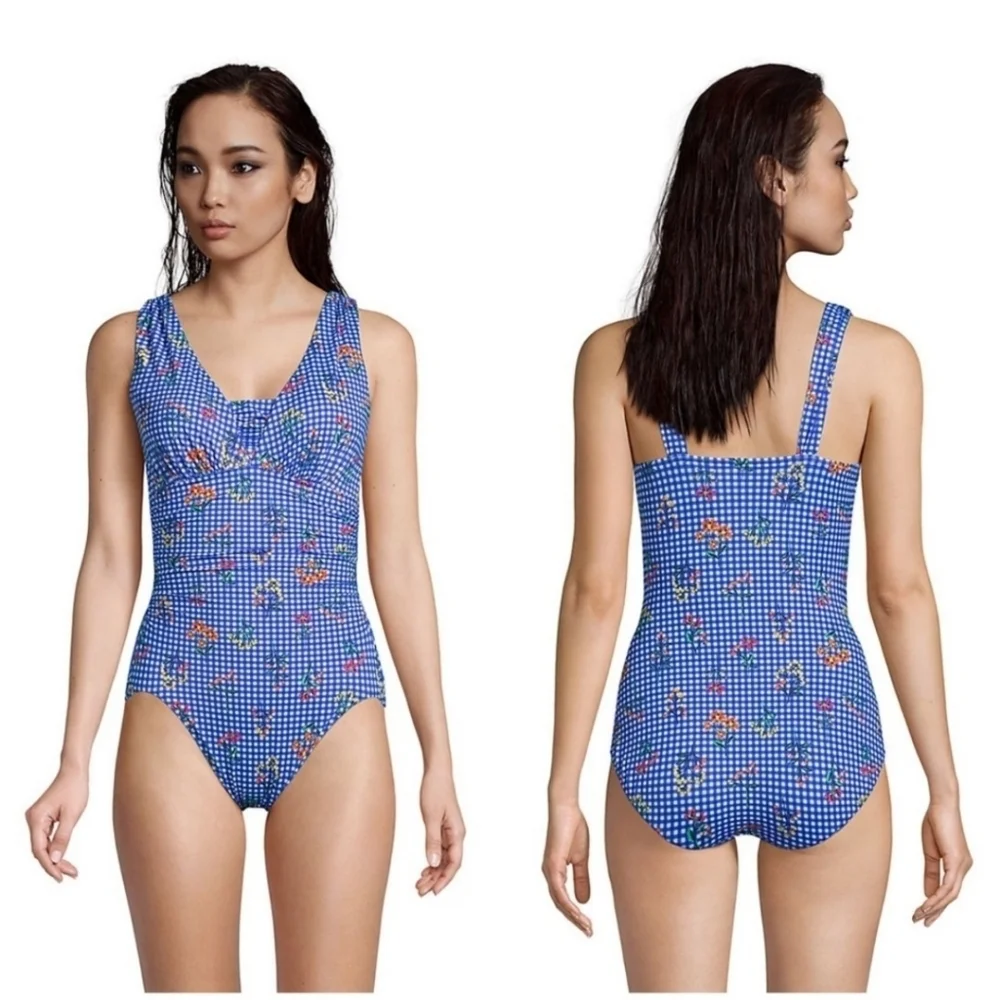 LANDS END 18W Slender Suit Grecian Tummy Control One Piece Bathing Suit Beach